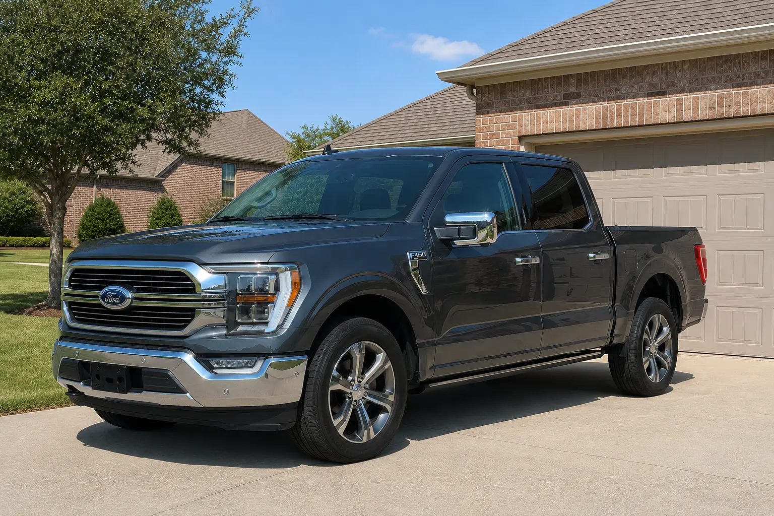 Detailed Ford F-150 in a sunny home driveway