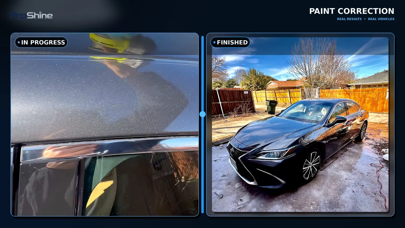 Lexus ES paint correction in progress and finished