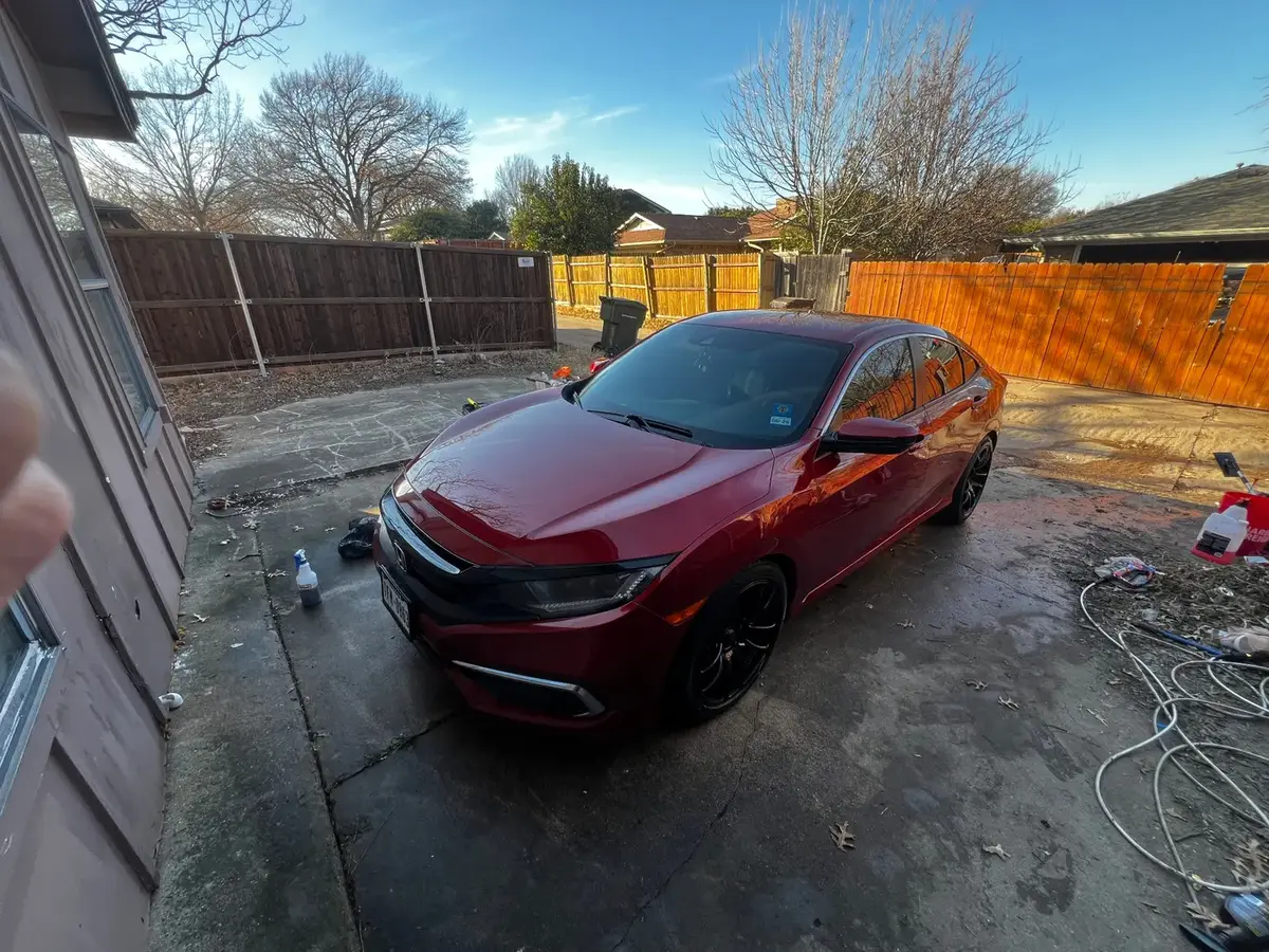 Honda Civic red side profile after wash and finish