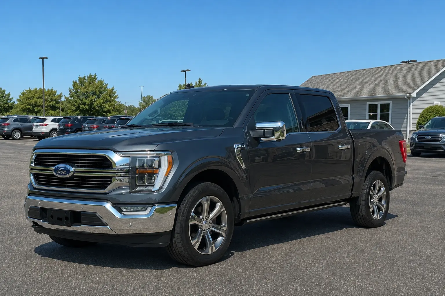 Detailed Ford F-150 at a car dealership lot